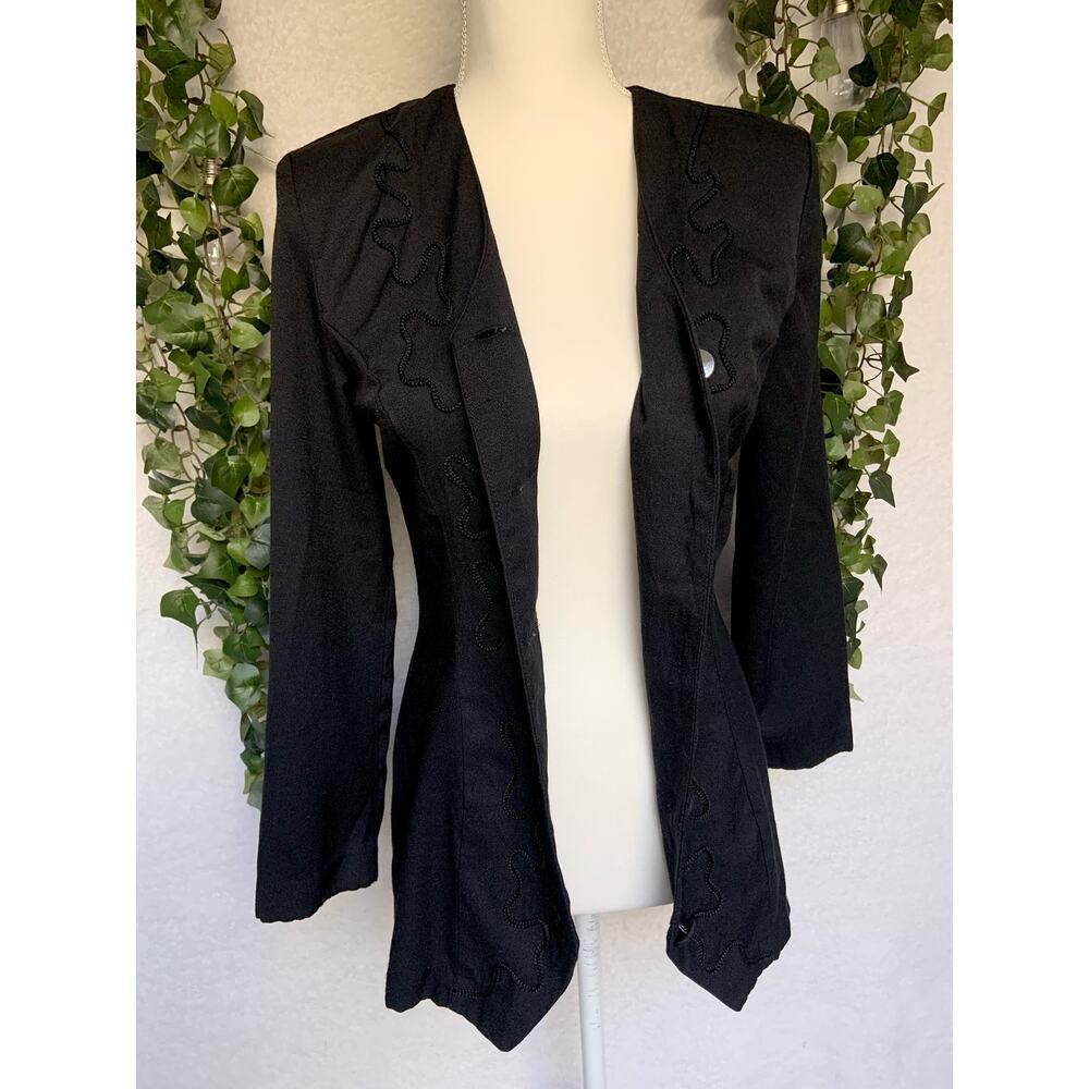 Vintage 1970's Rampage Black Retro Blazer Coat with Shoulder Pads Women's Medium